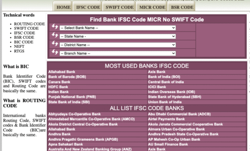 bank ifsc code