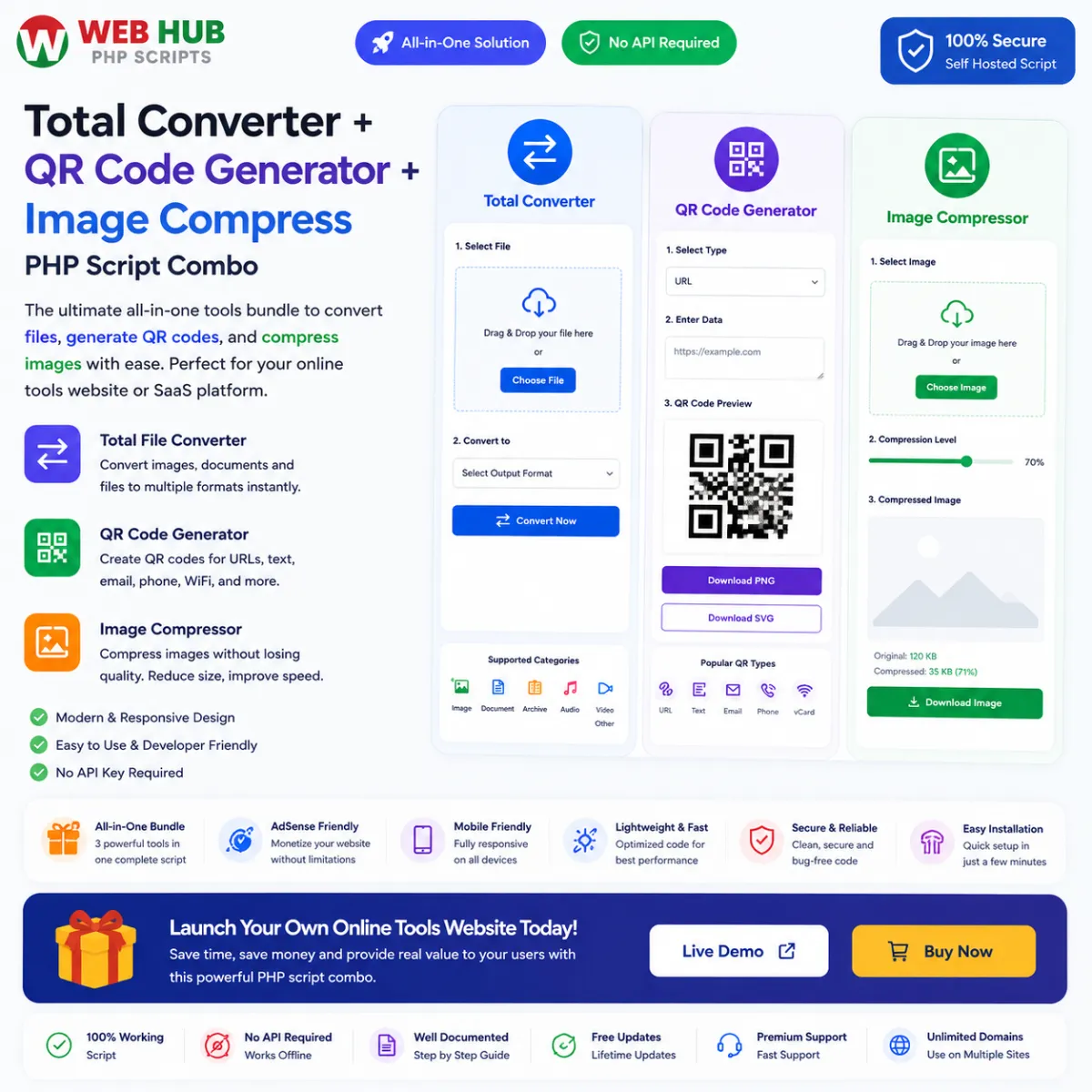 Total Converter + QR Code Generator + Image Compress PHP Script Combo