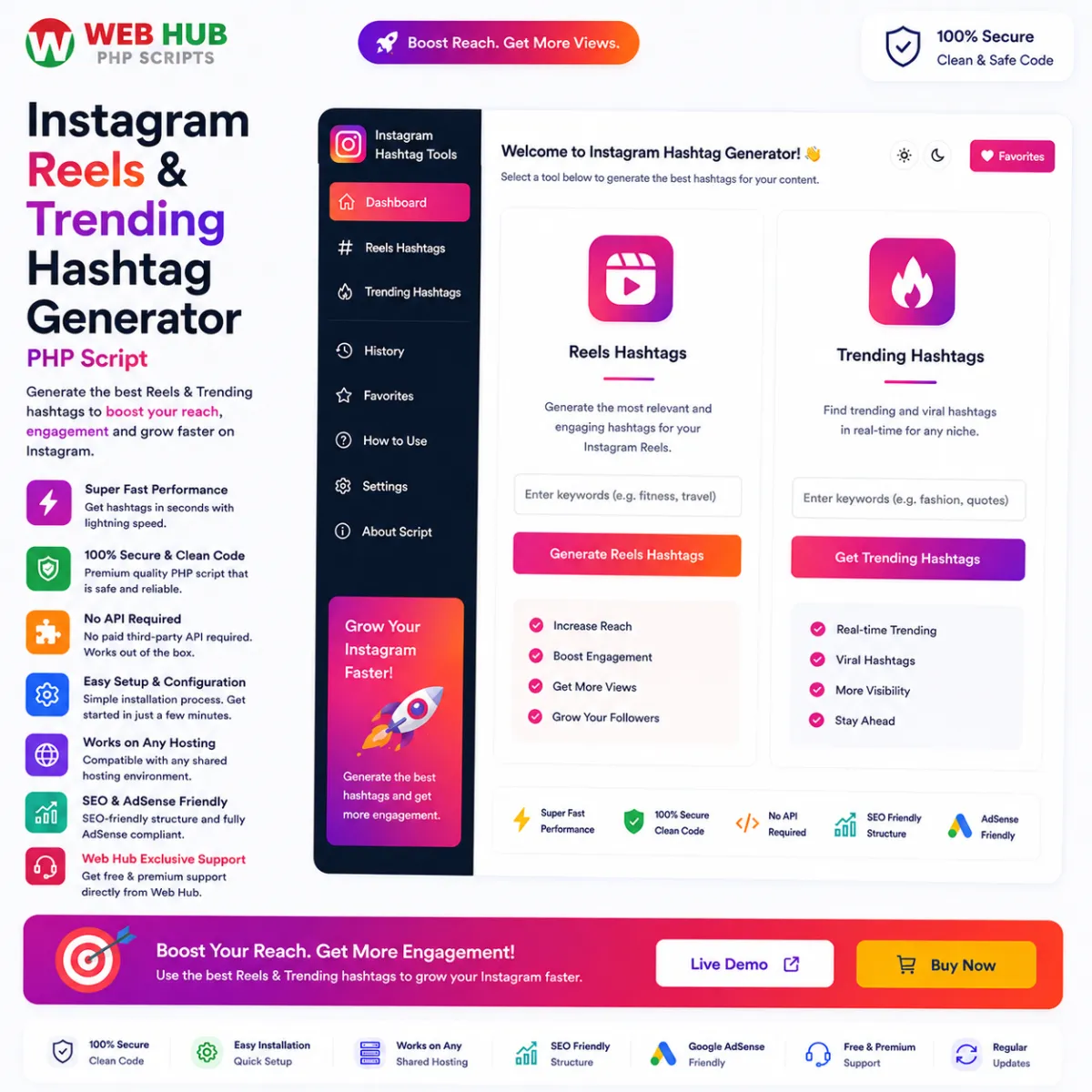 Instagram Reels & Trending Hashtag Generator – PHP Script